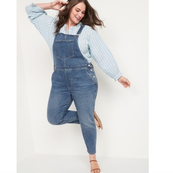 Old Navy Denim - Old Navy Straight Leg Jean Bibs Overalls Womens Sz 18 Blue Medium Wash Stretch